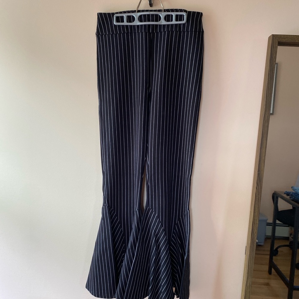 Free People Black and White Flare Pants with Pinstripe Design